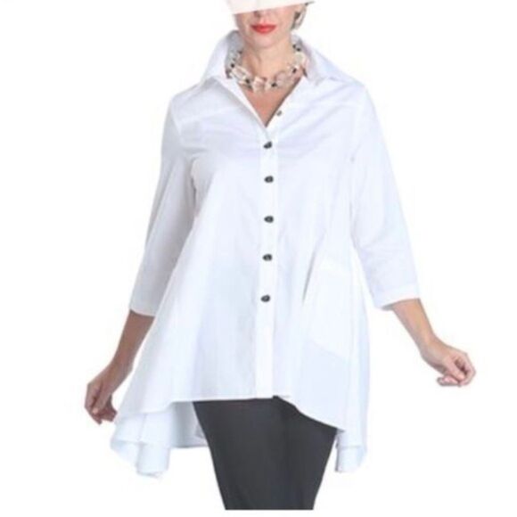 IC By Connie K Button Down white zipper 
Cascading Shirt medium tunic luxury - Picture 1 of 14